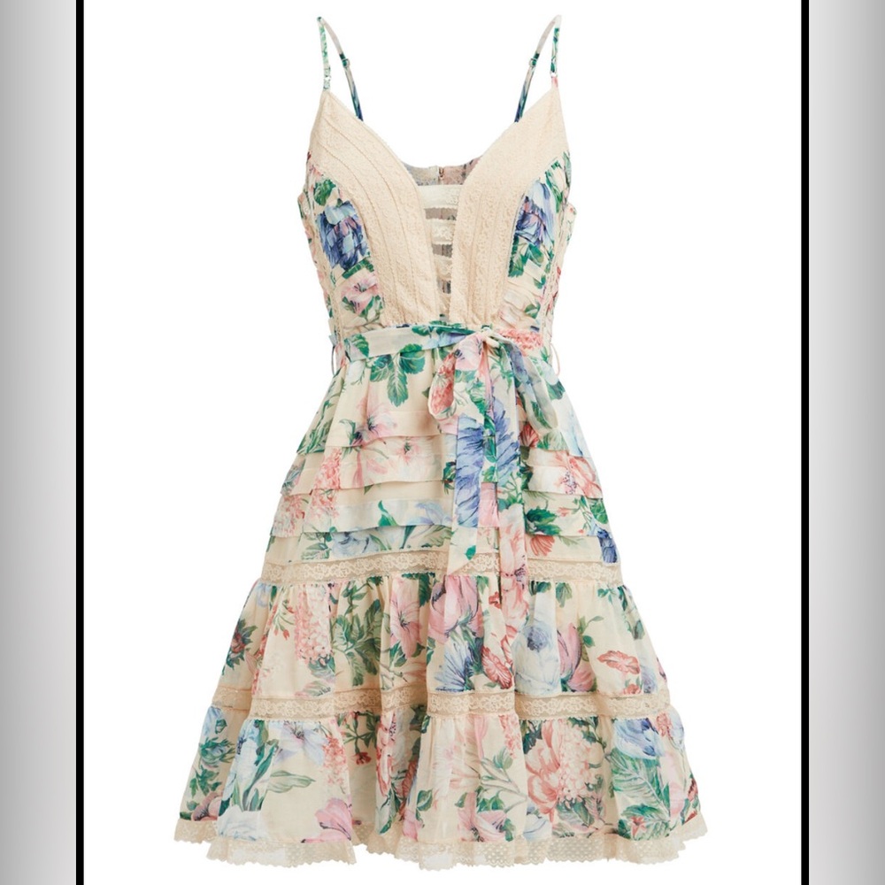 Zimmermann Floral Mini Dress - Cream and Pink